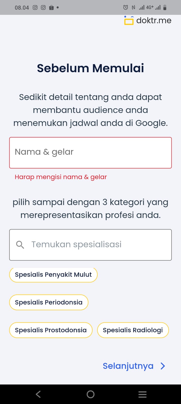 tampilan awal dokterne dokter